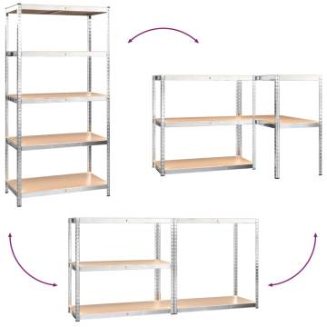 5-Layer Shelves 2 pcs Silver Steel & Engineered Wood - Hipo Market