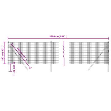 Wire Mesh Fence Anthracite 1x25 m - Galvanised Steel