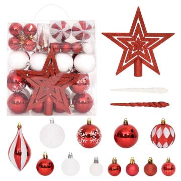 64 Piece Red & White Christmas Bauble Set - Shatterproof Ornaments