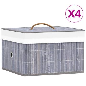 Bamboo Storage Boxes - 4 pcs Grey | Hipomarket