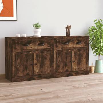 Buy 2 pcs Smoked Oak Engineered Wood Sideboards - HipoMarket