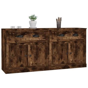 Buy 2 pcs Smoked Oak Engineered Wood Sideboards - HipoMarket