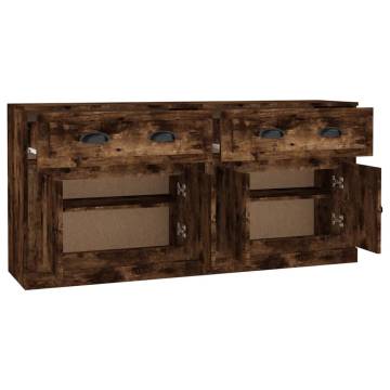 Buy 2 pcs Smoked Oak Engineered Wood Sideboards - HipoMarket