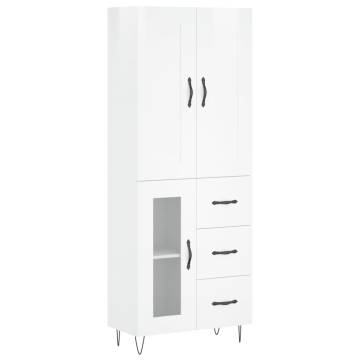 Stylish Highboard High Gloss White - 69.5x34x180 cm