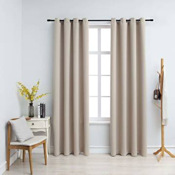 Beige Blackout Curtains with Metal Rings - 140x175 cm (2 pcs)