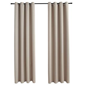 Beige Blackout Curtains with Metal Rings - 140x175 cm (2 pcs)