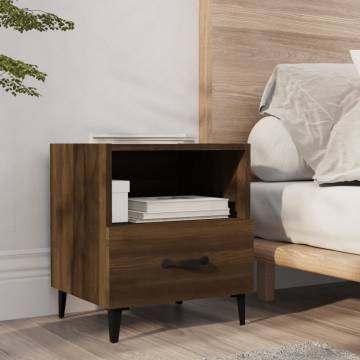 Elegant Brown Oak Bedside Cabinet - Quality Engineered Wood