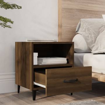 Elegant Brown Oak Bedside Cabinet - Quality Engineered Wood