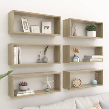 Wall Cube Shelf Set - Sonoma Oak, 6 pcs, 60x15x23 cm