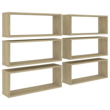 Wall Cube Shelf Set - Sonoma Oak, 6 pcs, 60x15x23 cm