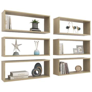 Wall Cube Shelf Set - Sonoma Oak, 6 pcs, 60x15x23 cm