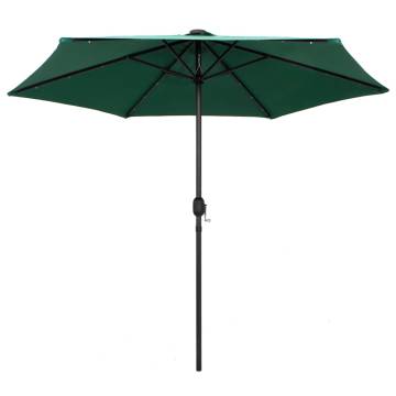 270cm Green Parasol with LED Lights & Aluminium Pole