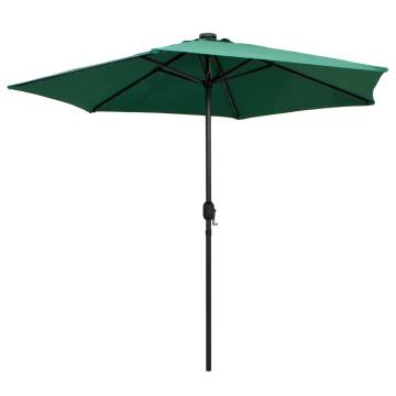 270cm Green Parasol with LED Lights & Aluminium Pole