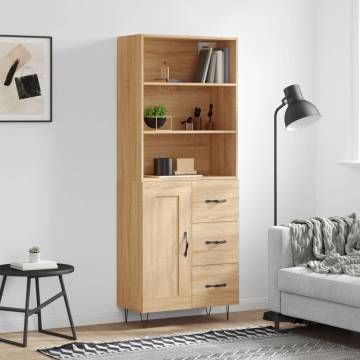 Stylish Highboard Sonoma Oak - 69.5x34x180 cm Engineered Wood