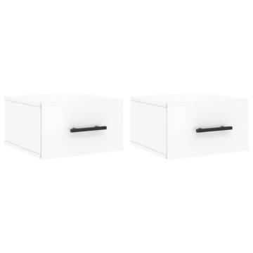 Stylish High Gloss White Wall-Mounted Bedside Cabinets - 2 pcs