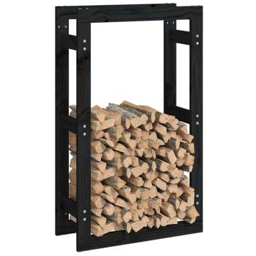 Firewood Rack Black 60x25x100 cm - Solid Pine Wood Storage