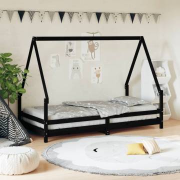 Kids Bed Frame Black 90x190 cm - Solid Wood Pine