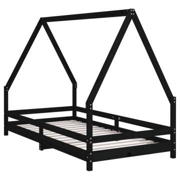 Kids Bed Frame Black 90x190 cm - Solid Wood Pine