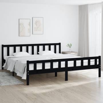 Black Solid Wood Bed Frame 200x200 cm - Classic & Sturdy