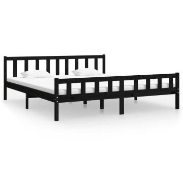 Black Solid Wood Bed Frame 200x200 cm - Classic & Sturdy