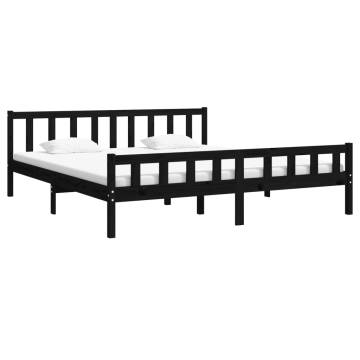 Black Solid Wood Bed Frame 200x200 cm - Classic & Sturdy