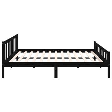 Black Solid Wood Bed Frame 200x200 cm - Classic & Sturdy