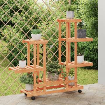 Flower Stand with Wheels - Solid Wood Fir | 95x25x101 cm