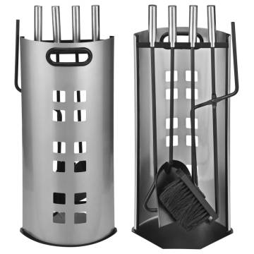 HI Fireplace Tool Set - 5 pcs Silver | Elegant Fire Tools