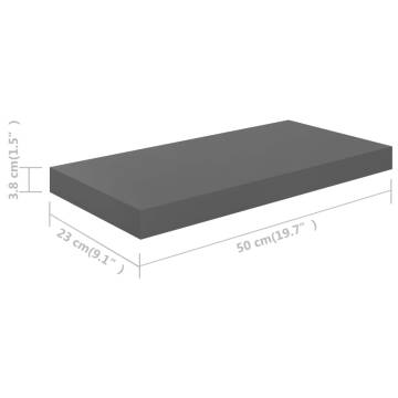 Floating Wall Shelf - High Gloss Grey 50x23x3.8 cm | HipoMarket