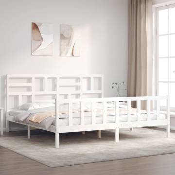 White Super King Size Bed Frame with Headboard – Solid Wood