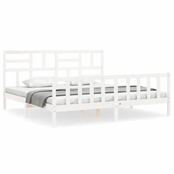 White Super King Size Bed Frame with Headboard – Solid Wood