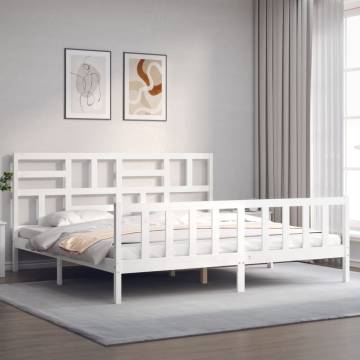 White Super King Size Bed Frame with Headboard – Solid Wood