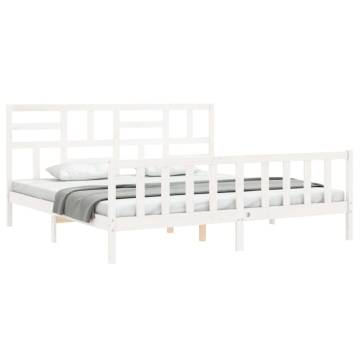 White Super King Size Bed Frame with Headboard – Solid Wood