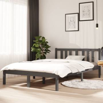 Grey Solid Wood Bed Frame 120x190 cm - Stylish & Sturdy