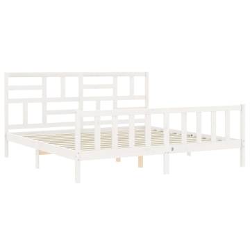 White Super King Size Bed Frame with Headboard – Solid Wood