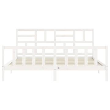 White Super King Size Bed Frame with Headboard – Solid Wood