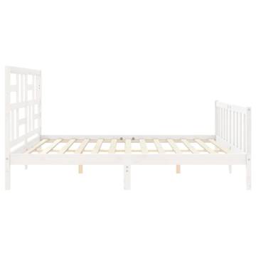 White Super King Size Bed Frame with Headboard – Solid Wood