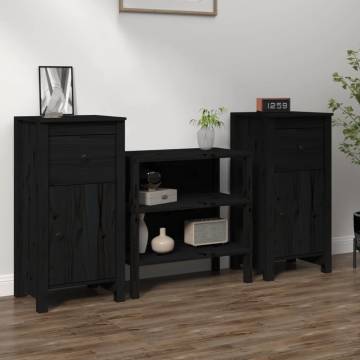 Stylish Black Sideboards - 2 pcs Solid Wood Pine | Hipo Market