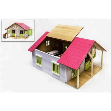 Kids Globe Farm Stables with 2 Boxes & Workshop - 1:24 Scale