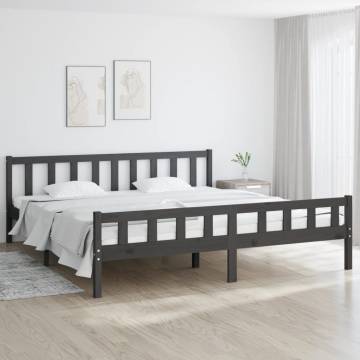 Grey Solid Wood Bed Frame 200x200 cm - Classic Design