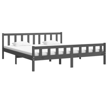 Grey Solid Wood Bed Frame 200x200 cm - Classic Design