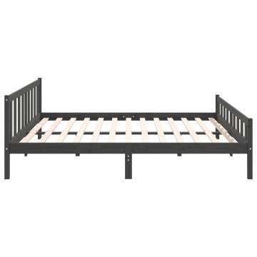 Grey Solid Wood Bed Frame 200x200 cm - Classic Design