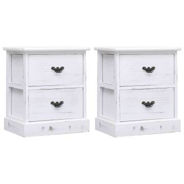 Elegant White Bedside Cabinets, 2 pcs - Durable Paulownia Wood