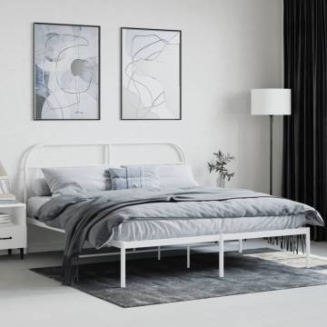 Metal Bed Frame with Headboard - White 183x213 cm | HipoMarket