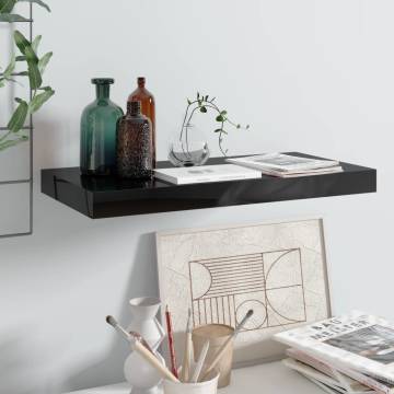 High Gloss Black Floating Wall Shelf - Stylish & Durable