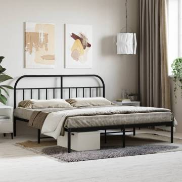 Metal Bed Frame with Headboard Black - 183x213 cm | Hipo Market