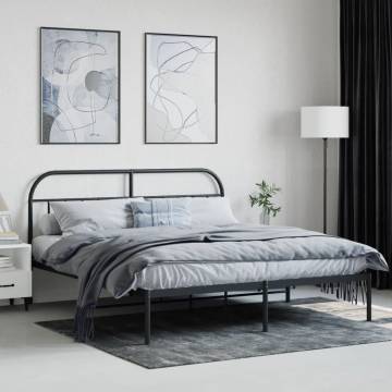 Metal Bed Frame with Headboard Black - 183x213 cm | Hipo Market