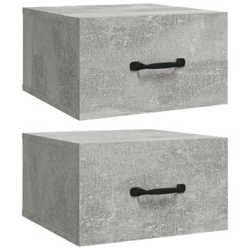 Wall-Mounted Bedside Cabinets - Concrete Grey Set of 2