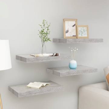 Concrete Grey Floating Wall Shelves - 4 Pcs | HipoMarket