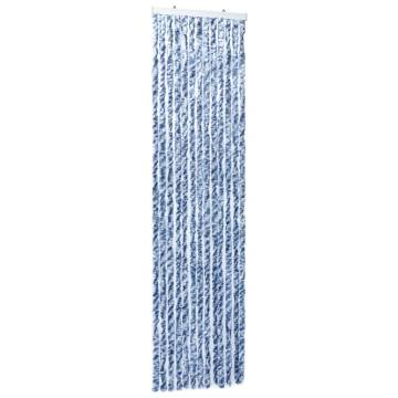 Blue and White Insect Curtain - 90x200 cm Chenille | Hipo Market